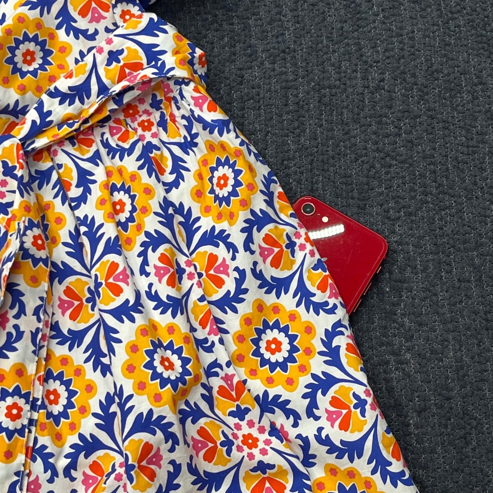 Boden Alba Blue Orange Floral Cotton Tiered Maxi Dress Belted Sz 2P Mosaic Bloom - Picture 5 of 9